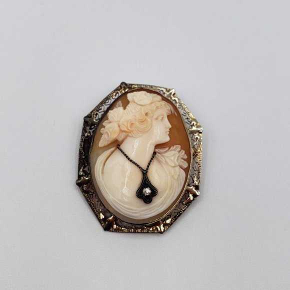 Vintage 1950's Victorian Lady Cameo Pin/Brooch Pendant - Picture 6 of 16